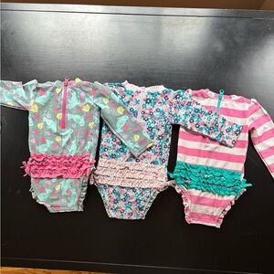 Ruffle Butts Pink and Teal Floral Bodysuit Trio